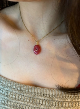 棠洛 显白的红色玉石吊坠锁骨链女小众设计感辣妹项链简约百搭潮