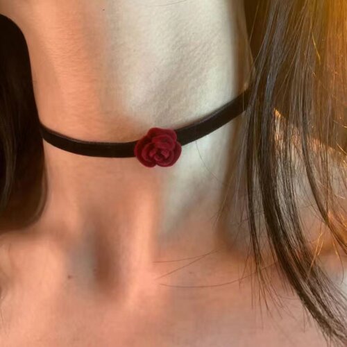 vintage复古植绒花朵choker