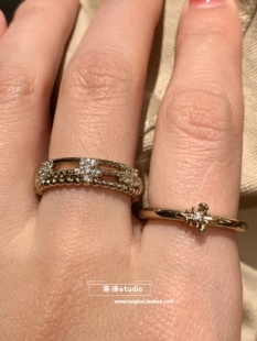 高级感浅钛金戒指女小众简约食指戒指叠戴精致指环日常通勤 棠洛