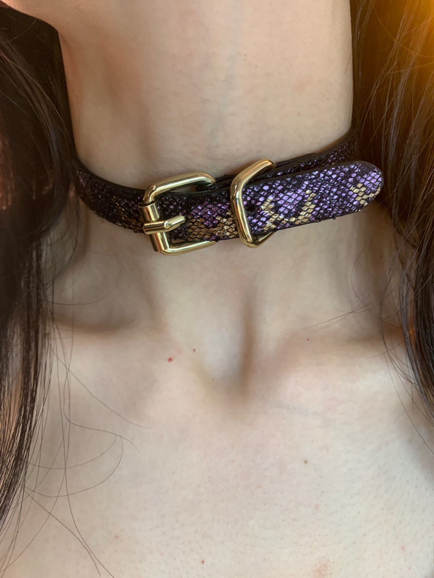 独特浅金紫choker项圈女皮革颈链辣妹y2k亚文化锁骨链高级感2025