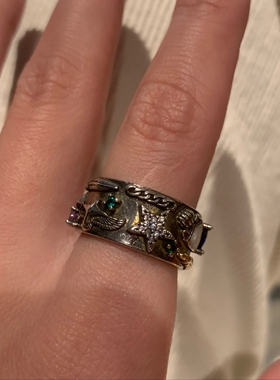 vintage 古着多元素飞鸟星星戒指女做旧食指戒指高级感废土辣妹风