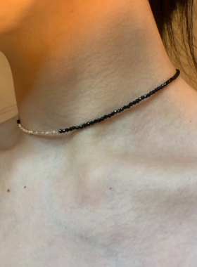 手工极细尖晶石choker颈链女拼接碎银子氛围感锁骨链巨好看毛衣链
