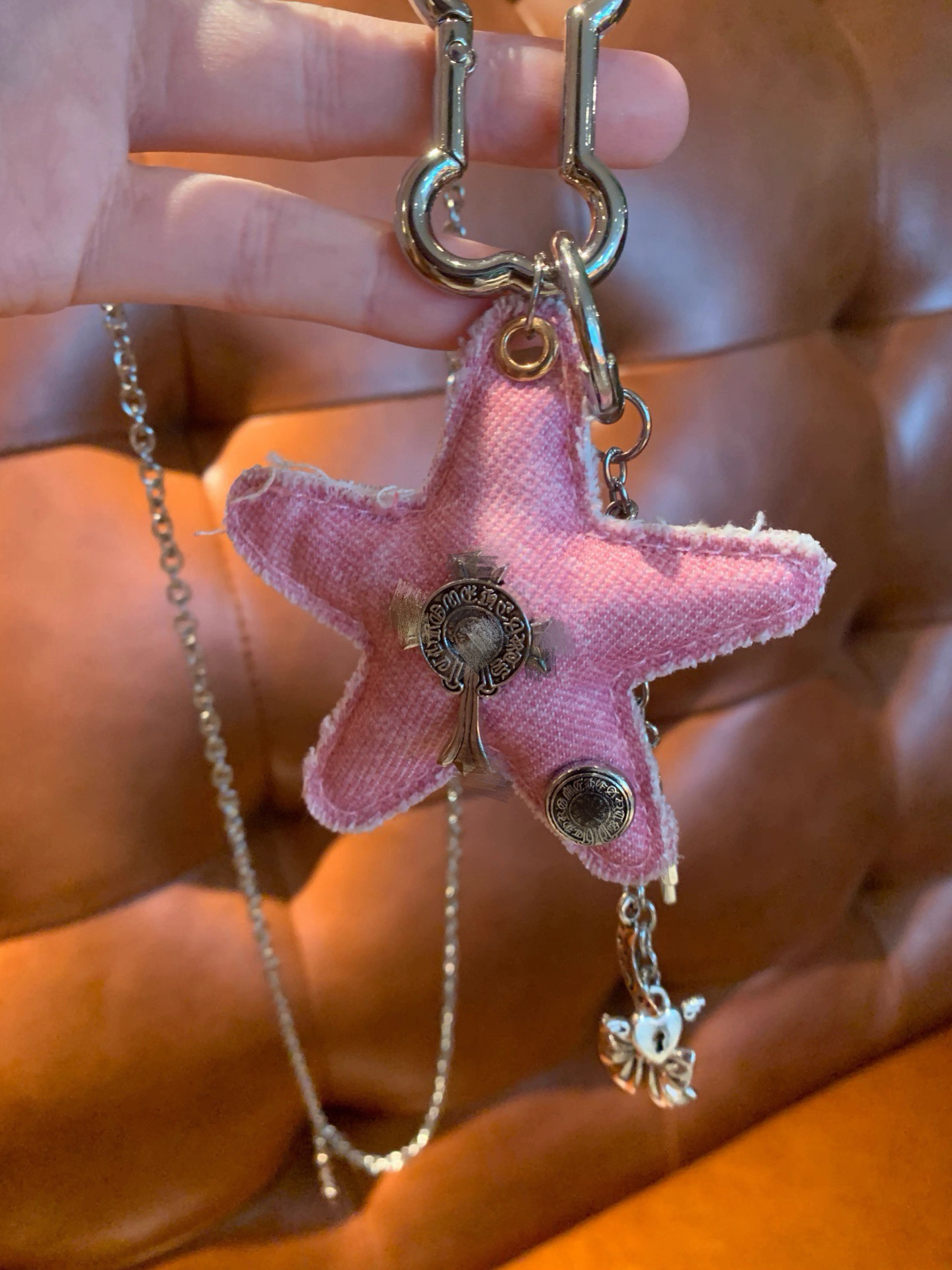 棠洛粉牛仔五角星项链y2k长款毛衣链包包挂饰钥匙扣项链女辣妹风