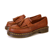 低帮圆头平底厚底真皮单鞋 固特异工艺马丁鞋 复古棕色软皮流苏鞋