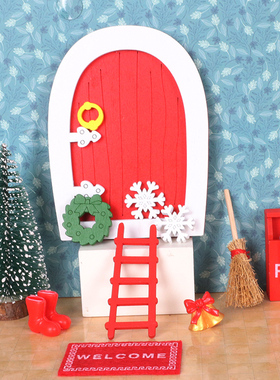 Dollhouse微缩仿真娃娃屋圣诞红色精灵门场景装饰模型配件diy摆件