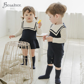 benzdeer韩国百天周岁婴儿水手服学院风连体哈衣衣服男宝婴儿服装