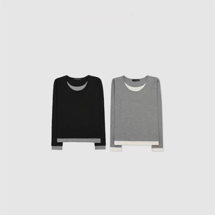 百搭休闲长袖 时尚 假两件打底T 柔怀