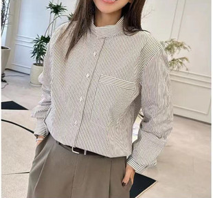 “诗人故事”设计感立领排扣条纹衬衫