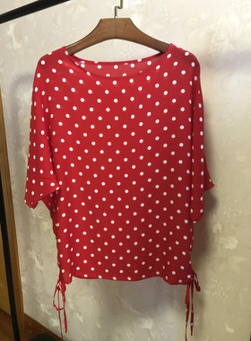 PENNYPENG 只有波点的你是草莓味 红色真丝波点上衣 E05072