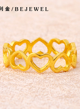 黄金戒指999足金心心相印小克重镂空宽闭口按克实心纯金女送妈妈