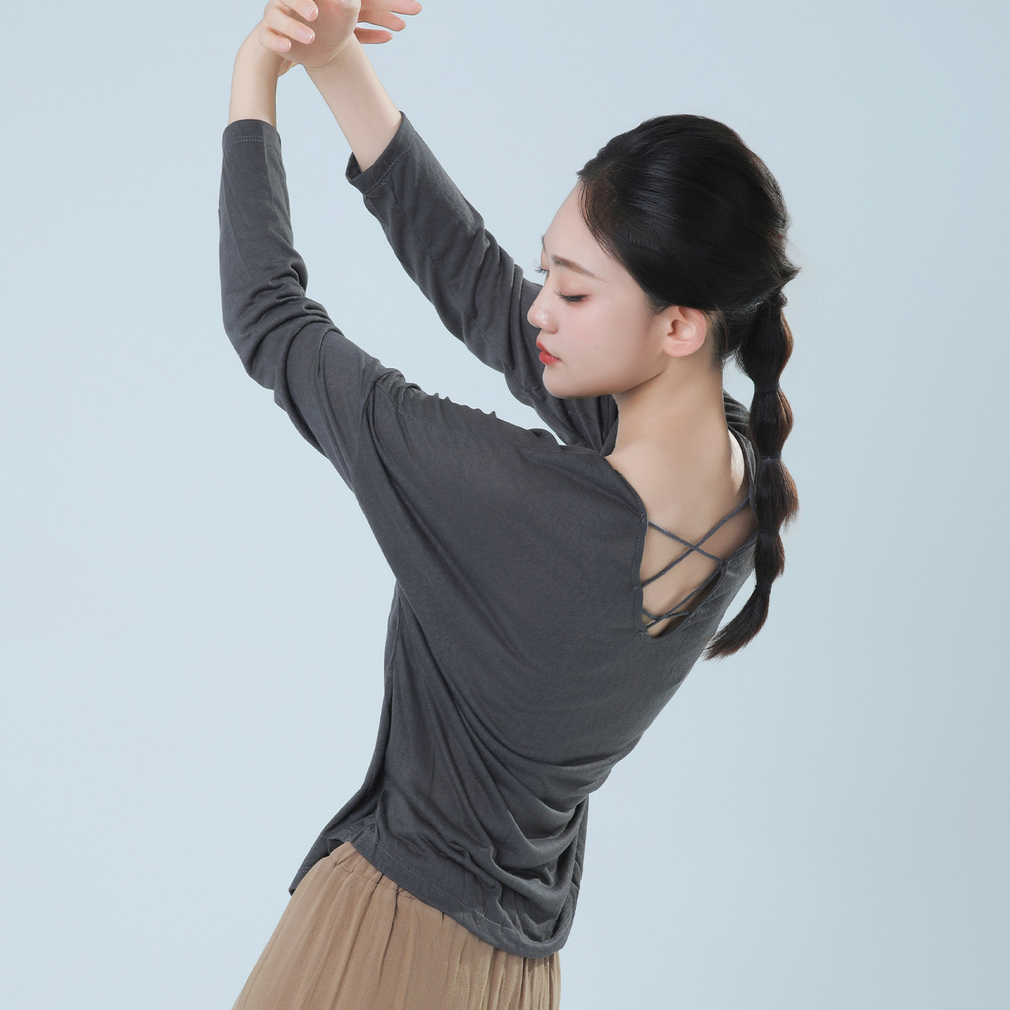 朵棠舞蹈服宽松罩衫长袖t恤慵懒风后背镂空打底衫女现代舞上衣,运动/瑜伽/健身/球迷用品,现代舞服装,淘宝优惠券,粉丝福利购,淘宝优惠卷