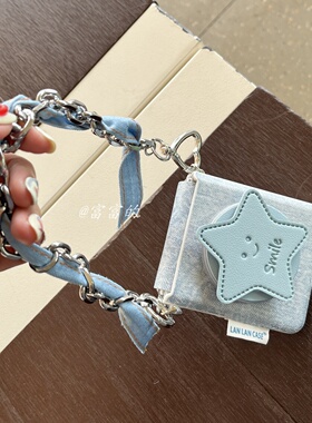 蓝色皮质手提绳全包适用华为pockte2/vivoxflip/荣耀magicvflip/小米mixflip2折叠手机壳