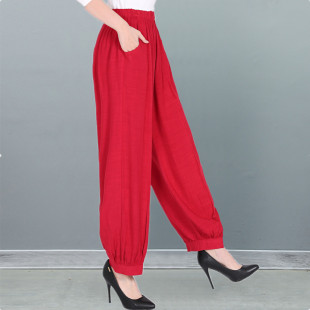 人造棉高腰长裤 阔腿民族风裤 2025春夏棉绸大码 中老年广场舞灯笼裤