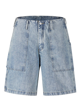 UNZEOT夏季美式做旧大口袋阔腿牛仔短裤男cleanfit宽松过膝五分裤