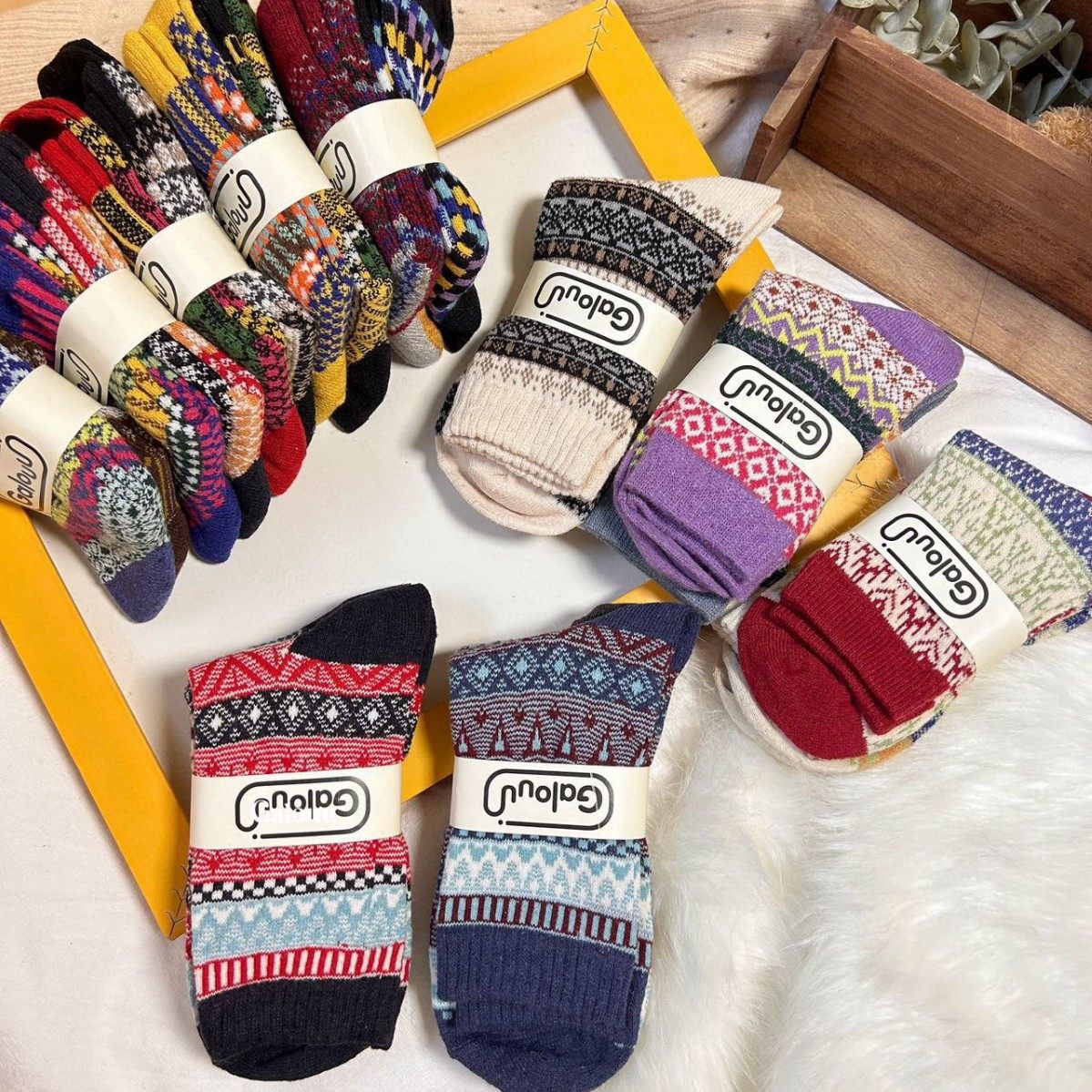 复古图腾加厚羊毛袜10双装