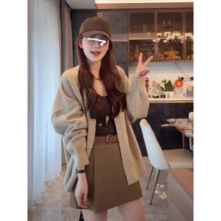 zhen77205新款 女秋宽松慵懒风软糯毛冬衣外套外搭 针韩系V领织开衫