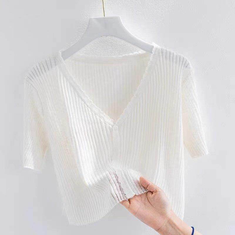 短袖针织开衫防晒衫配吊带裙子外搭空调衫夏季薄款短款冰丝上衣女