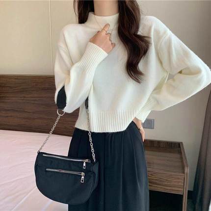 软糯慵懒风高领半短毛衣女秋冬宽季小个MRA子松款打底针织衫内搭