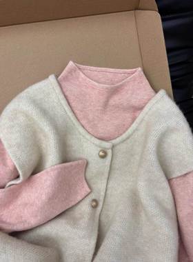 温柔韩系软底糯半高秋立领针织衫女打冬叠穿件马甲毛BQM衣上衣两