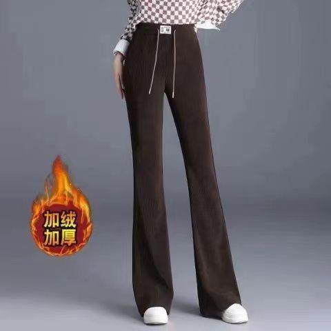 雪尼尔微喇叭裤女秋冬垂感加绒裤子大码高腰冬季妈妈灯芯绒女裤