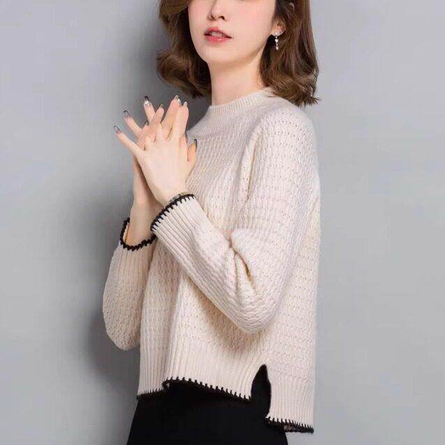 秋冬内搭前短后长上衣女士高腰小个子毛衣短款复古简约针织打底衫