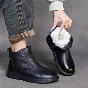 头层牛皮马丁靴女皮毛一体冬季 加绒小短靴英伦百搭切尔西女靴5028