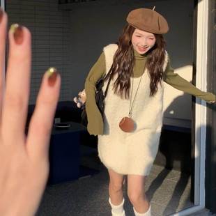软糯圈圈纱针织背心裙女中长款马甲春秋冬小个子毛衣内搭叠穿裙子