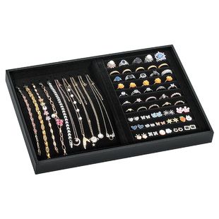 黑色天鹅绒布首饰盘珠宝饰品托盘手镯手串项链盘戒指耳钉环展示盘