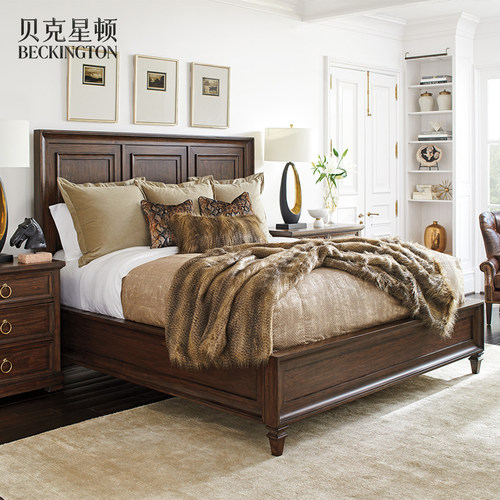 美式全实木高靠背1.8米平板婚床