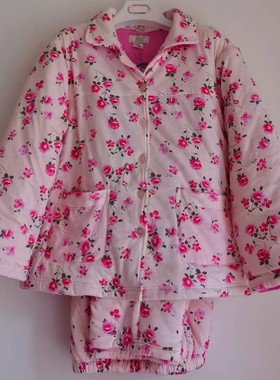 棉花堡冬季夹棉睡衣套装女针织全棉加厚柔软家居服40668