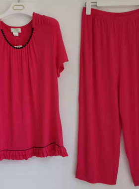 棉花堡春夏季女莫代尔短袖九分裤睡衣套装22621任意组合199元2套