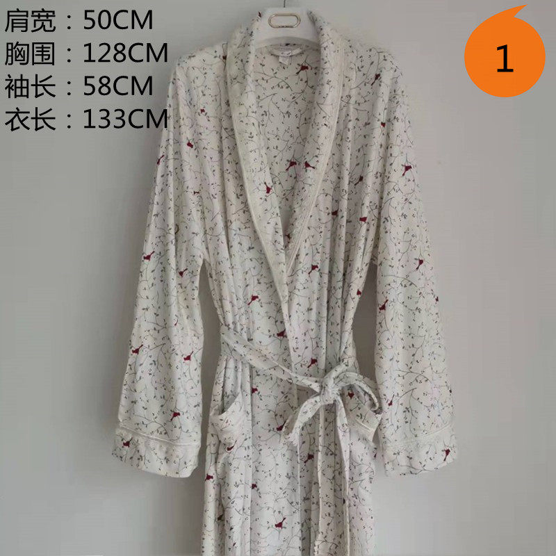 棉花堡秋季女针织棉睡袍外贸出口加肥加大浴袍纯棉系带长袍