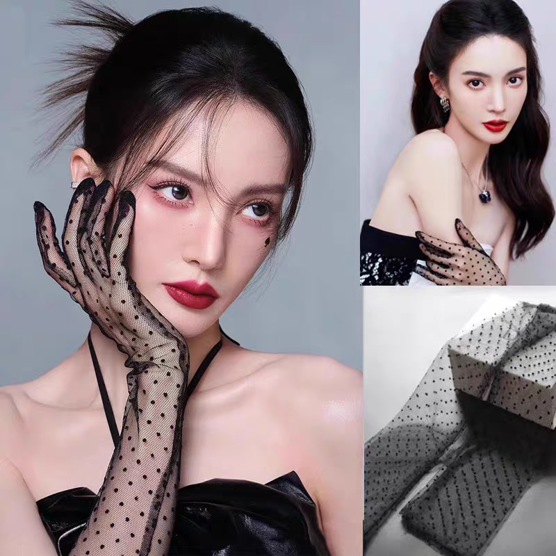 黑色热巴同款长手套丝绒结婚礼服新娘拍照法式赫本风复古演出礼仪