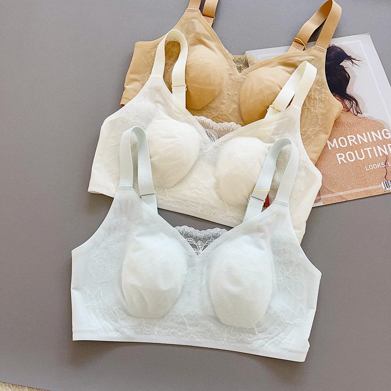 古妃蕾丝超薄面膜内衣女兔耳朵杯果冻条防走光大胸显小聚拢文胸罩