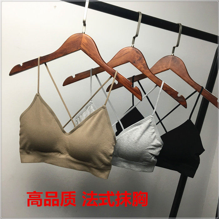 新款交叉细带短款纯棉螺纹抹胸带胸垫美背裹胸打底小背心少女吊带