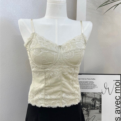 法式蕾丝性感小吊带背心带胸垫女