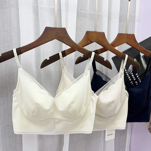 2803春超薄大胸显小兔耳杯文胸乳胶美背内衣女无痕性感蕾丝裹抹胸