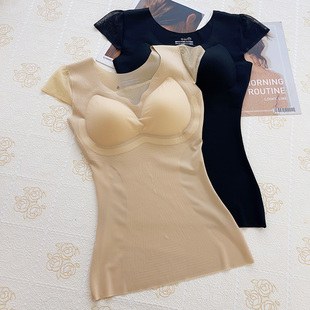 古妃美体无痕超薄带胸垫托胸聚拢背心短袖 收腹收腰塑身衣内搭上衣