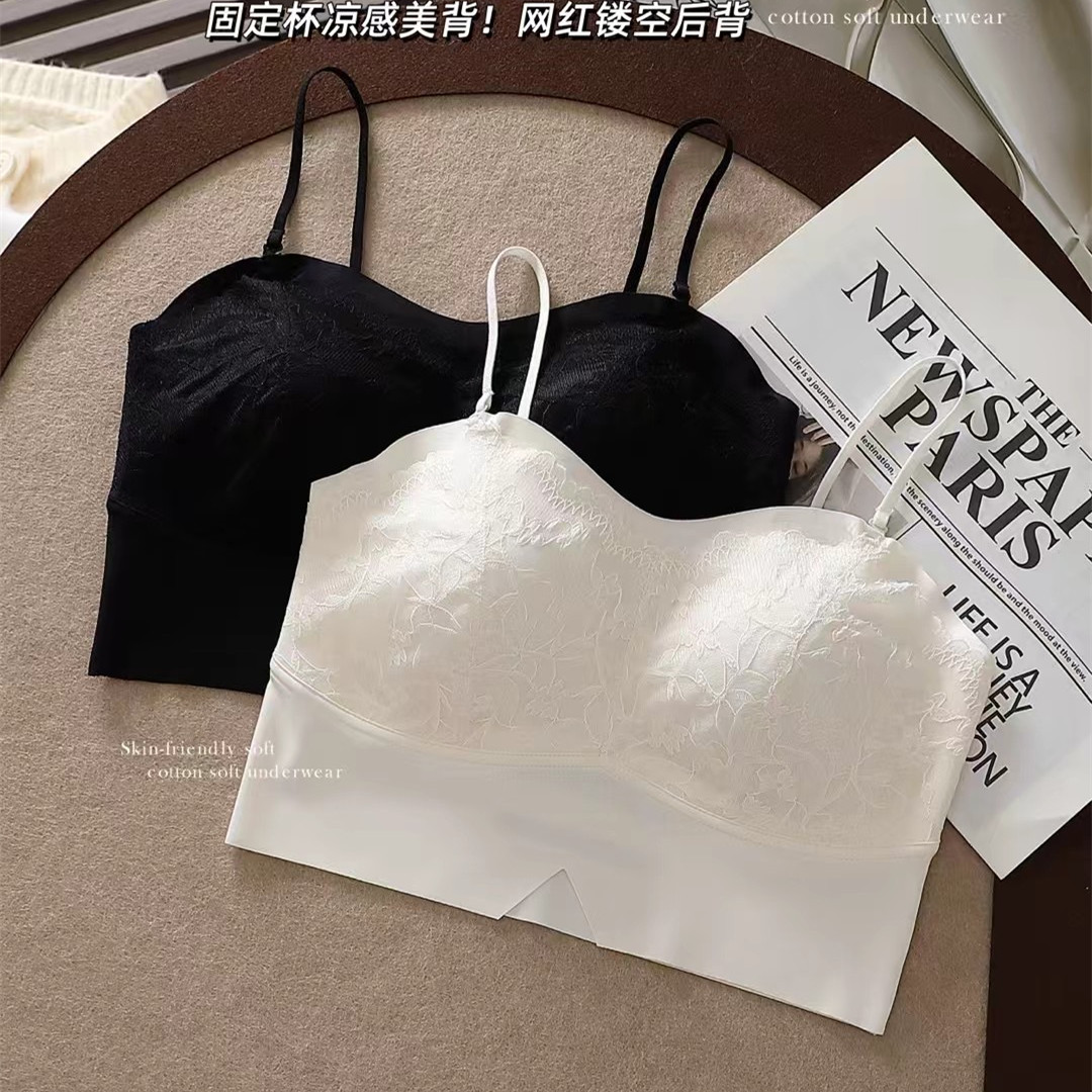 蕾丝美背内衣女固定杯聚拢防走光抹胸2409内搭外穿裹胸吊带文胸罩