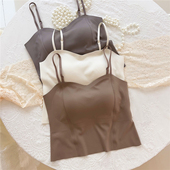 古妃G3060光面冰丝无痕打底吊带美背文胸一体内衣带胸垫中长背心