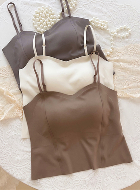 古妃G3060光面冰丝无痕打底吊带美背文胸一体内衣带胸垫中长背心