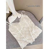 新品 睫毛蕾丝美背吊带背心女固定杯内衣聚拢内搭外穿性感文胸 法式