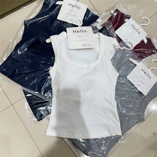 3655新款美背方领吊带背心女带胸垫修身显瘦内搭外穿打底上衣