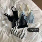 黛美芮2161双肩带条纹抹胸内衣女士新款 桑蚕丝胸垫一体杯美背文胸