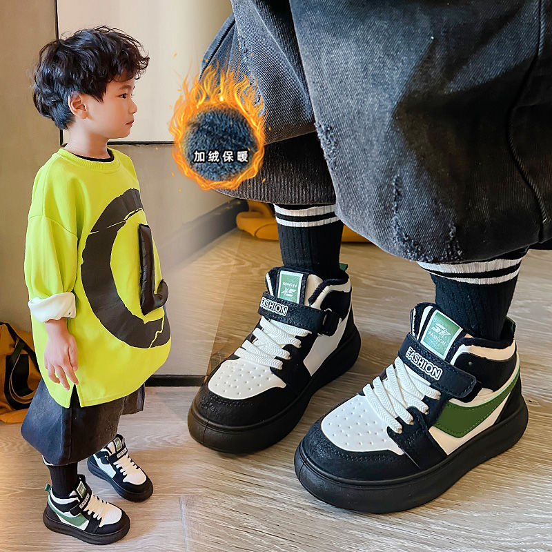 儿童二棉运动鞋2025秋冬女童时尚阿甘鞋加绒男童面包鞋防滑跑步鞋