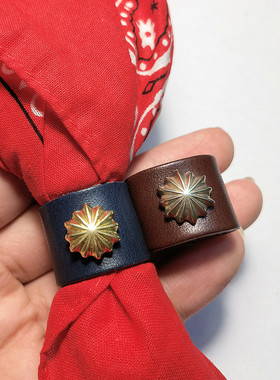 男士方巾扣真皮丝巾扣头层牛皮阿美咔叽美式街头复古文艺皮扣女