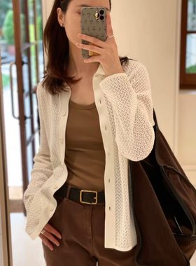 小禾原纱2025早秋新款女装镂空针织开衫女宽松显瘦棉挑孔外套上衣