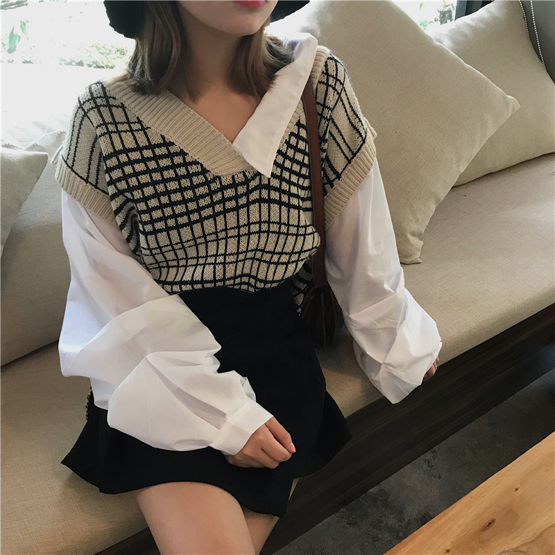 Çï×°º«°æÅ®×°chic¼ÙÁ½¼þ¸ñ×ÓÆ´½Ó³¤ÐäëÒ¸´¹ÅÏÔÊÝvÁìÕëÖ¯ÉÀÅ®