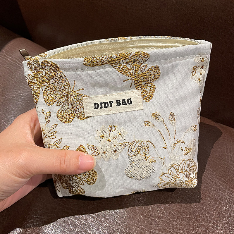 迷你便携刺绣蝴蝶小号化妆包大容量零钱包口红包耳机钥匙收纳包女