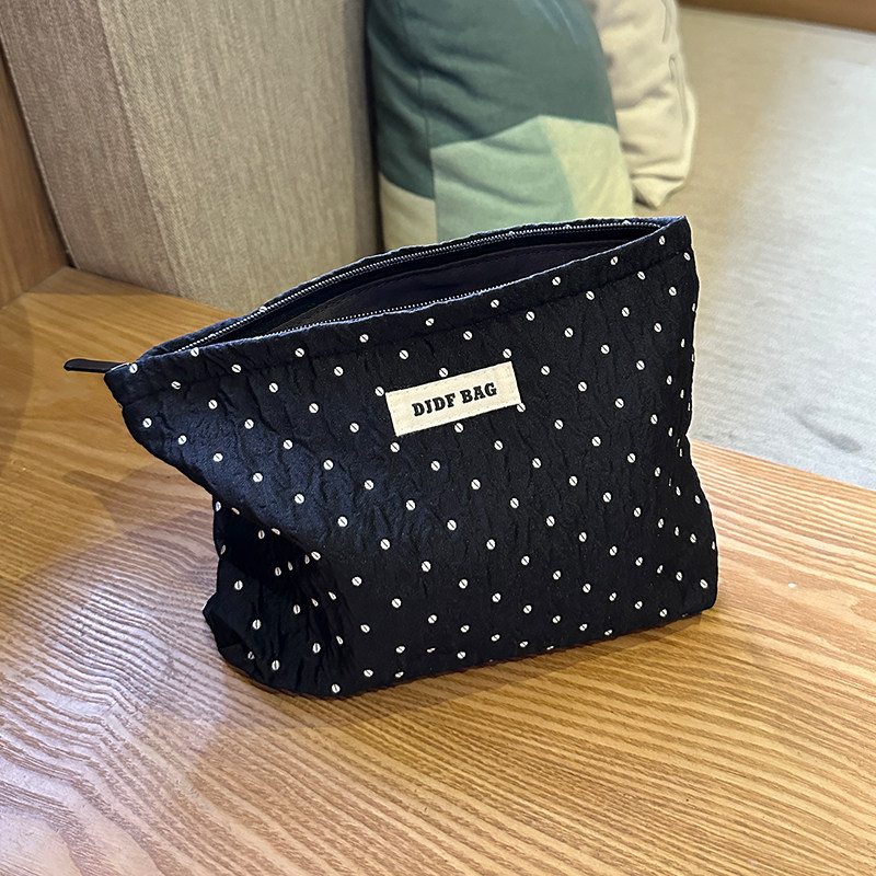 2024新款黑色波点大容量化妆包高级感旅行洗漱包便携化妆品收纳包,收纳整理,化妆包,淘宝优惠券,粉丝福利购,淘宝优惠卷